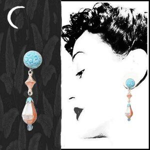 Pink & Blue Dangle Earrings Made with Vintage - One of a Kind